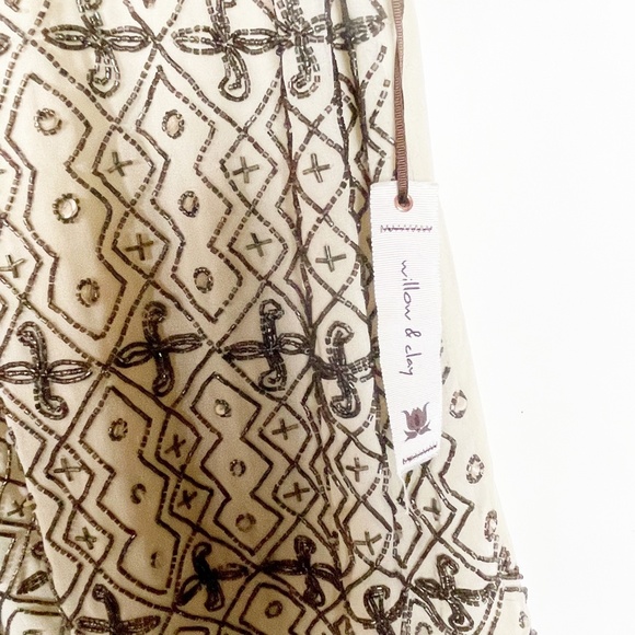 Willow & Clay Womens Size Small Top Brown Tan Cream Beaded Boho Sleeveless NWT - Picture 3 of 5